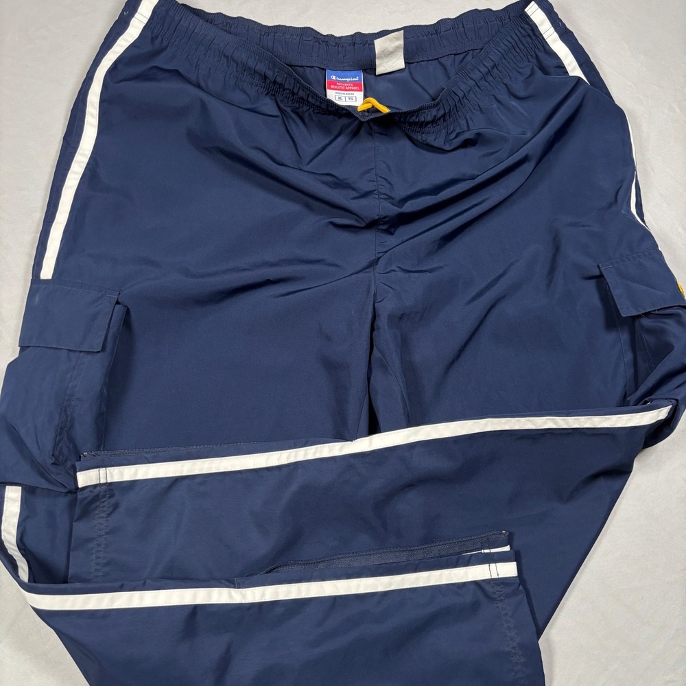 Champion Track Pants Mens XL Navy Blue Cargo Side Stripe Windbreaker Joggers